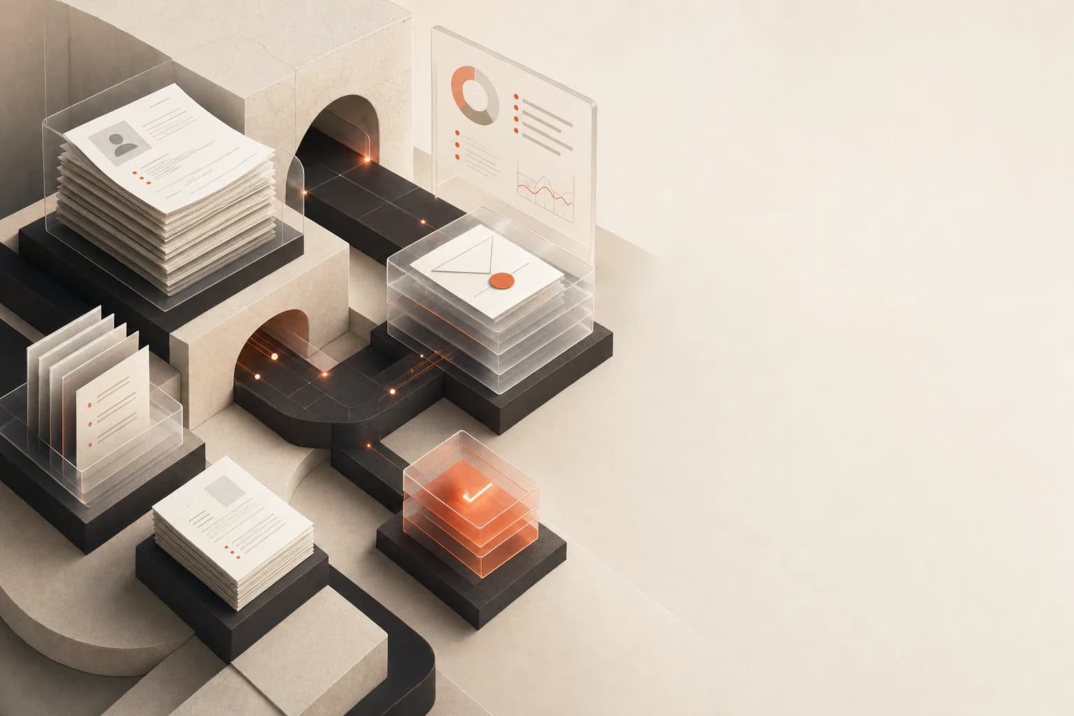 Connected agentic workflow linking customer data, messages, documents, and approvals
